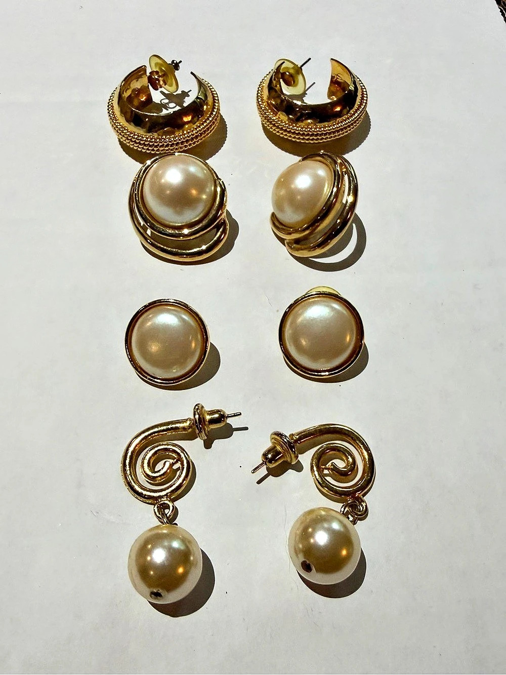 Gold-Tone Pearl Fashion Earrings Sets